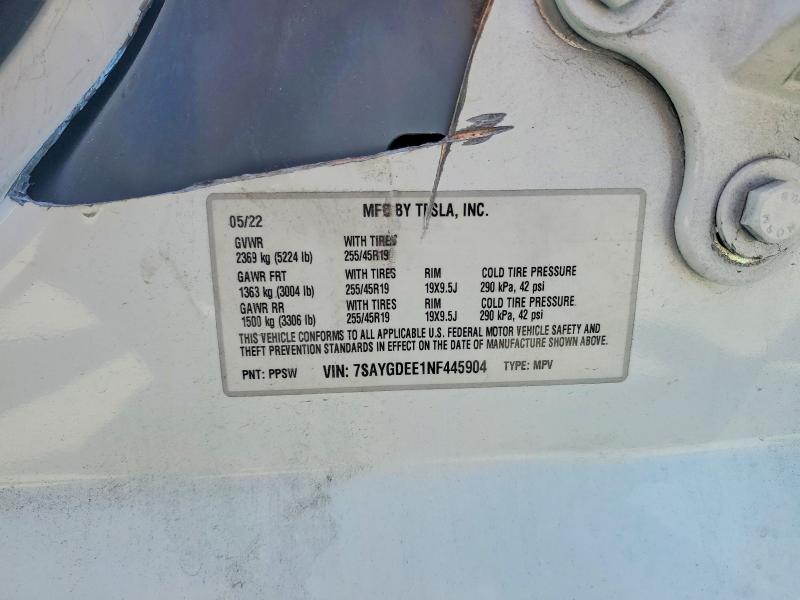 55964776 :رقم المزاد ، 7SAYGDEE1NF445904 vin ، 2022 Tesla Model Y مزاد بيع