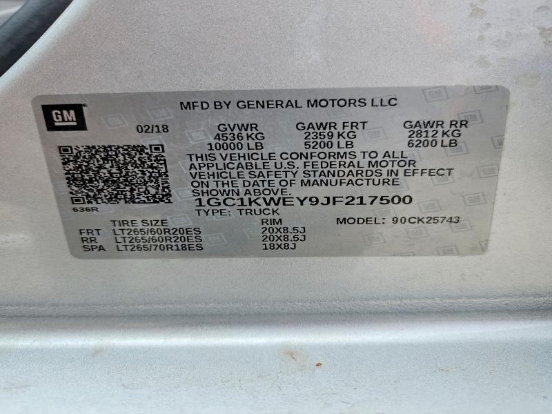 Продаж на аукціоні авто 2018 Chevrolet Silverado, vin: 1GC1KWEY9JF217500, номер лоту: 55950546