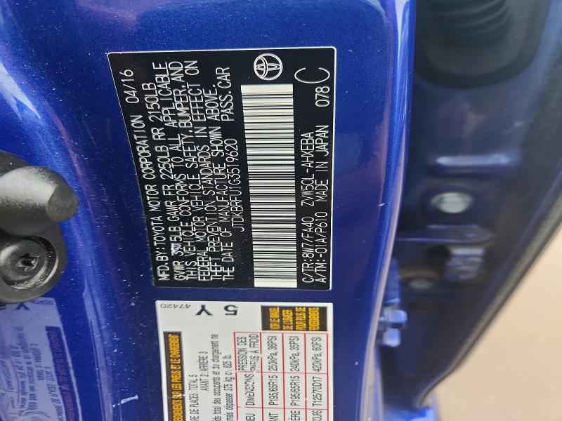 Aukcja sprzedaży 2016 Toyota Prius, vin: JTDKBRFU1G3519620, numer aukcji: 56783266