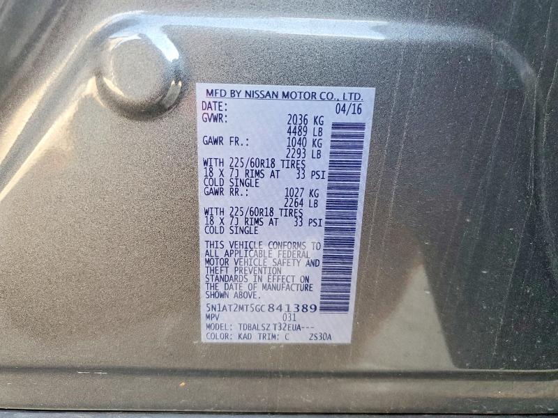 Продажа на аукционе авто 2016 Nissan Rogue, vin: 5N1AT2MT5GC841389, номер лота: 56104986