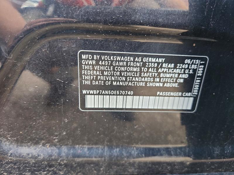2013 Volkswagen Cc მანქანა იყიდება აუქციონზე, vin: WVWBP7AN5DE570740, აუქციონის ნომერი: 58618546