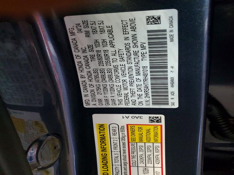 56671866 :رقم المزاد ، 2HKRS4H77RH481018 vin ، 2024 Honda Cr-v مزاد بيع