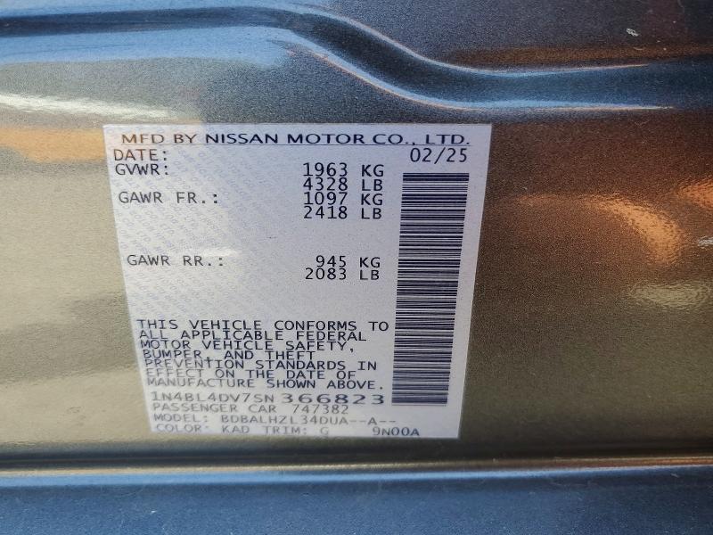 Продаж на аукціоні авто 2025 Nissan Altima, vin: 1N4BL4DV7SN366823, номер лоту: 56124996