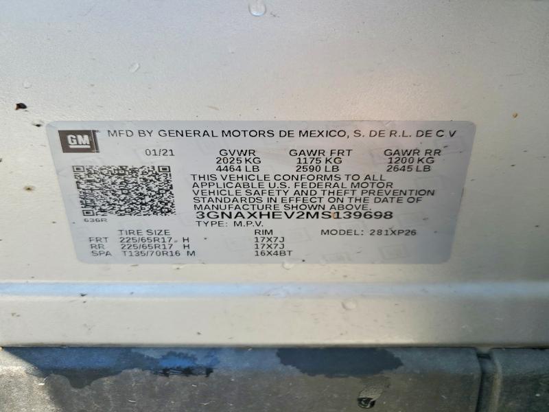 Продажа на аукционе авто 2021 Chevrolet Equinox, vin: 3GNAXHEV2MS139698, номер лота: 57122766