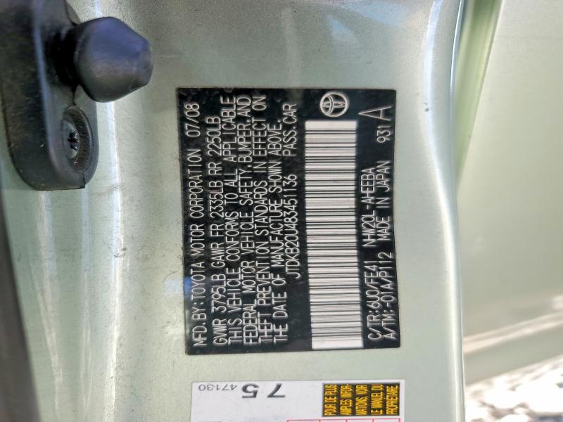 Продажа на аукционе авто 2008 Toyota Prius, vin: JTDKB20U483451136, номер лота: 53948836