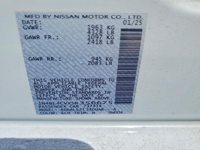 56508036 :رقم المزاد ، 1N4BL4CVXSN356675 vin ، 2025 Nissan Altima مزاد بيع
