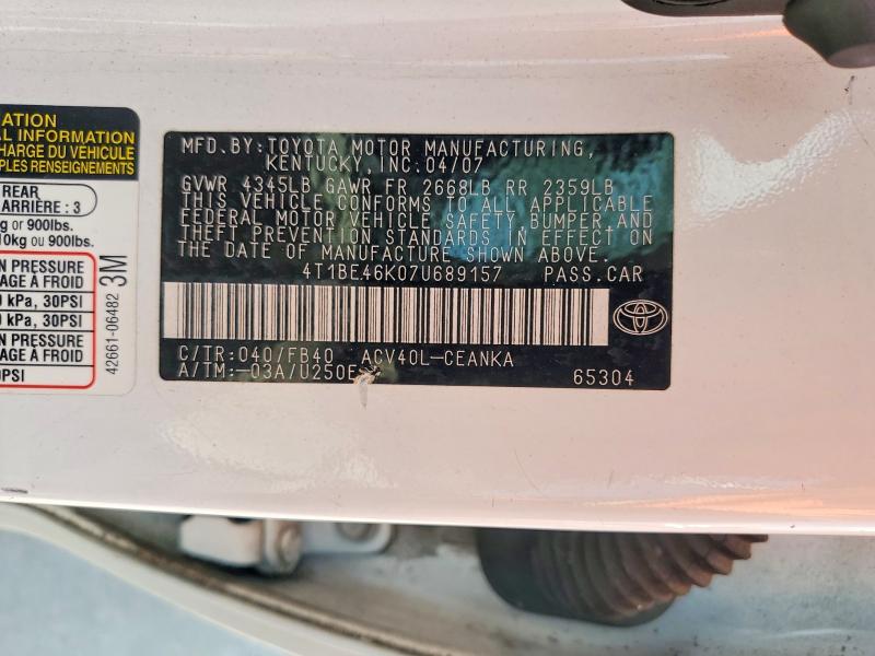 Продаж на аукціоні авто 2007 Toyota Camry, vin: 4T1BE46K07U689157, номер лоту: 57042626