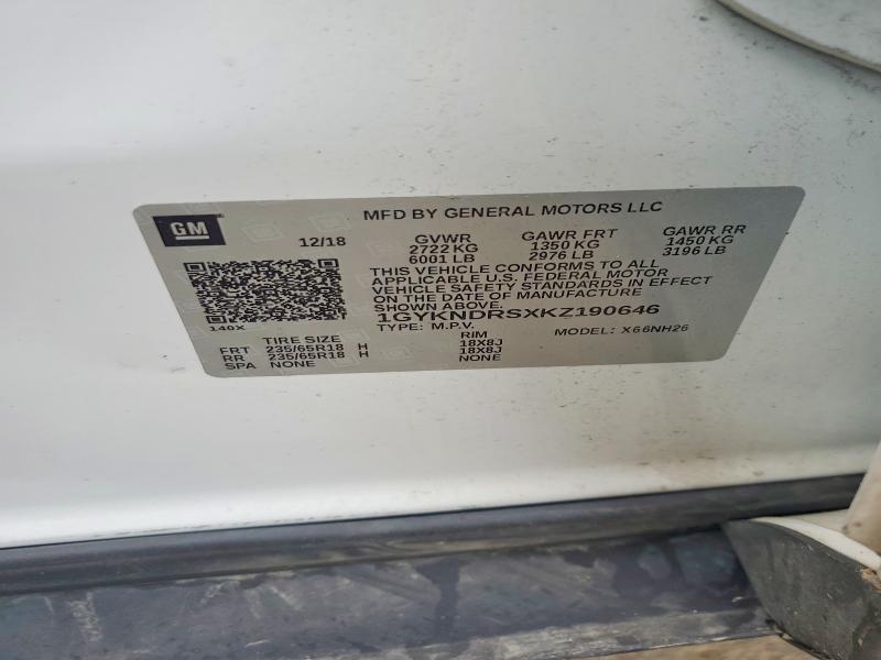 2019 Cadillac Xt5 მანქანა იყიდება აუქციონზე, vin: 1GYKNDRSXKZ190646, აუქციონის ნომერი: 59362036