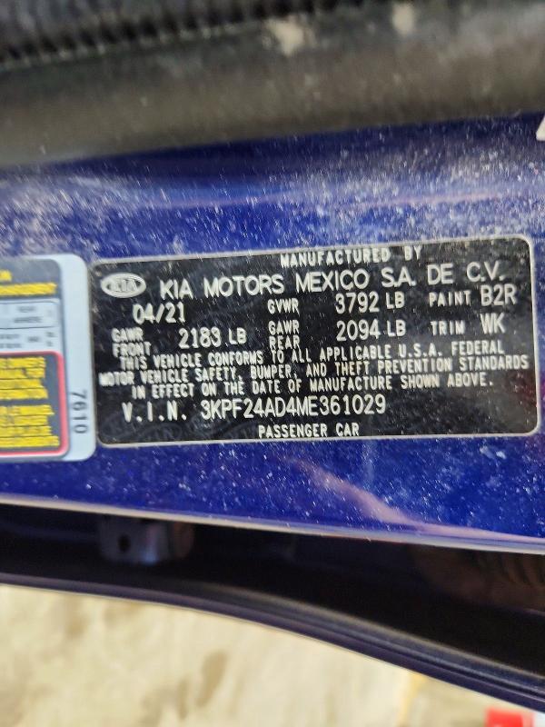 56475486 :رقم المزاد ، 3KPF24AD4ME361029 vin ، 2021 Kia Forte مزاد بيع