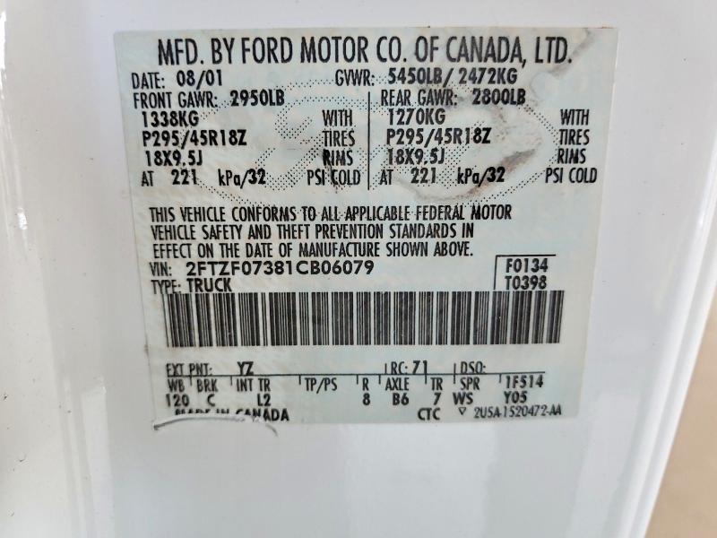 Продаж на аукціоні авто 2001 Ford F150, vin: 2FTZF07381CB06079, номер лоту: 54558586