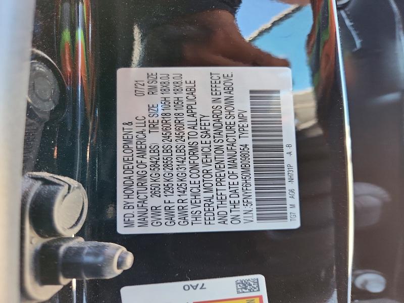 Aukcja sprzedaży 2021 Honda Pilot, vin: 5FNYF6H50MB098054, numer aukcji: 57142216