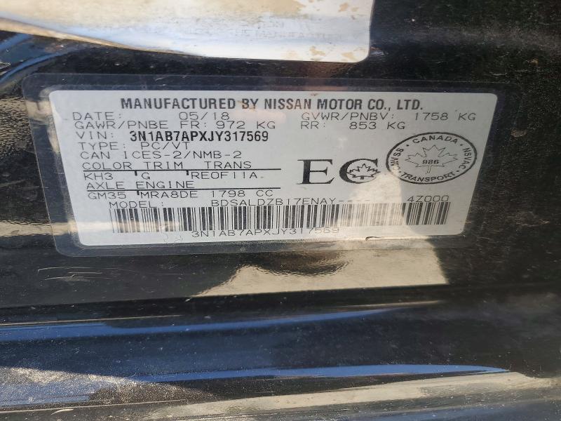 Продаж на аукціоні авто 2018 Nissan Sentra, vin: 3N1AB7APXJY317569, номер лоту: 56158366