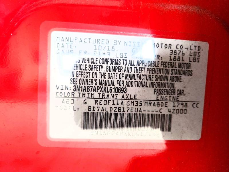 55954616 :رقم المزاد ، 3N1AB7APXKL610693 vin ، 2019 Nissan Sentra مزاد بيع