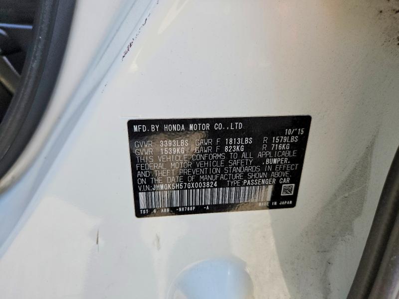 2016 Honda Fit მანქანა იყიდება აუქციონზე, vin: JHMGK5H57GX003824, აუქციონის ნომერი: 58044816