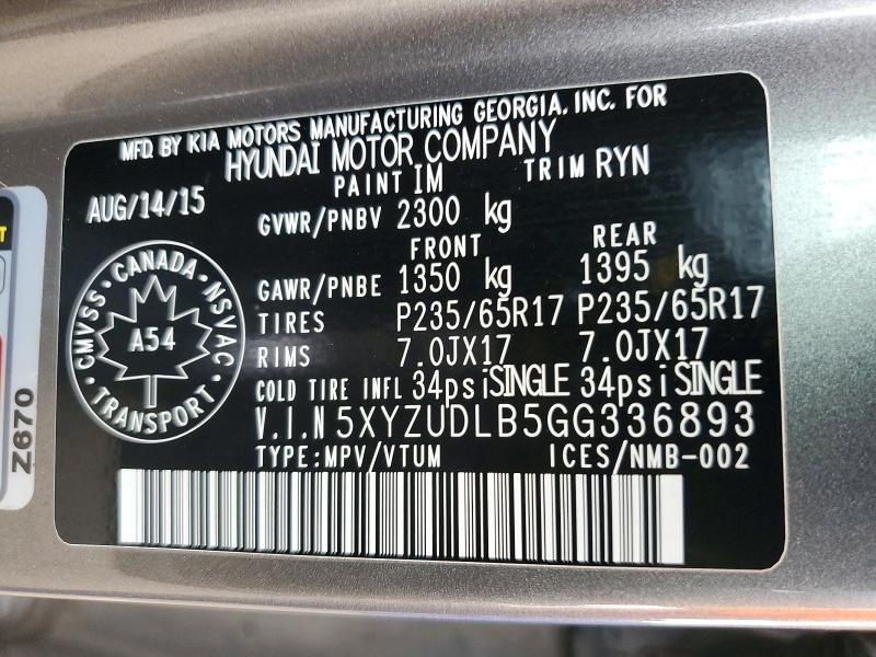 57169706 :رقم المزاد ، 5XYZUDLB5GG336893 vin ، 2016 Hyundai Santa Fe Sport مزاد بيع