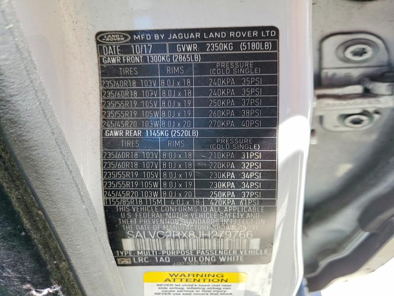 56356126 :رقم المزاد ، SALVC2RX8JH279766 vin ، 2018 Land Rover Range Rover Evoque مزاد بيع