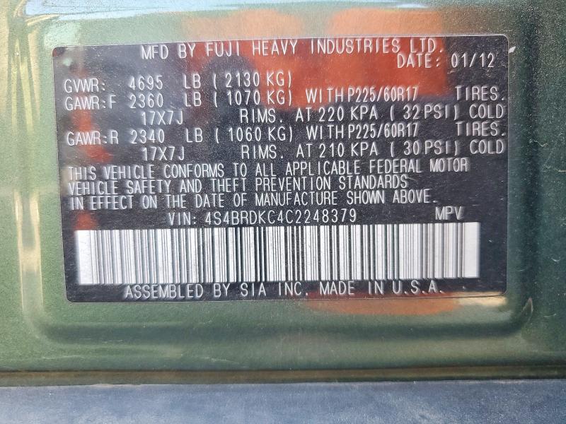 Aukcja sprzedaży 2012 Subaru Outback, vin: 4S4BRDKC4C2248379, numer aukcji: 56668476