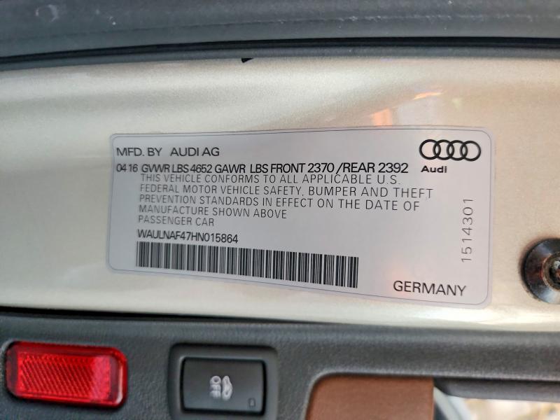 Продаж на аукціоні авто 2017 Audi A4, vin: WAULNAF47HN015864, номер лоту: 56520546