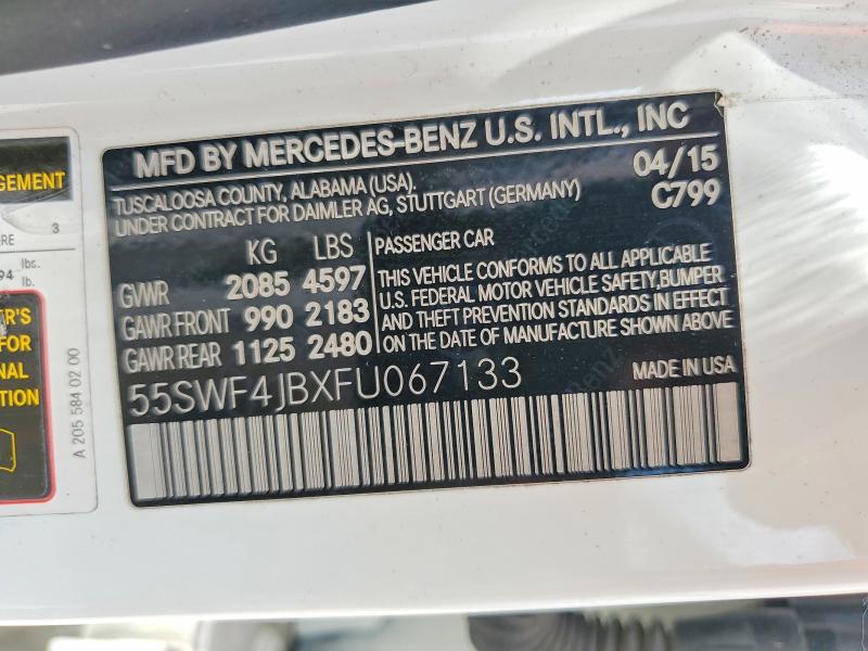 57913766 :رقم المزاد ، 55SWF4JBXFU067133 vin ، 2015 Mercedes-benz C مزاد بيع