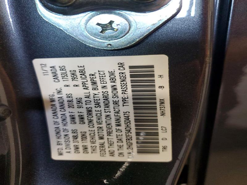 2013 Honda Civic მანქანა იყიდება აუქციონზე, vin: 2HGFB2F54DH504475, აუქციონის ნომერი: 56030896