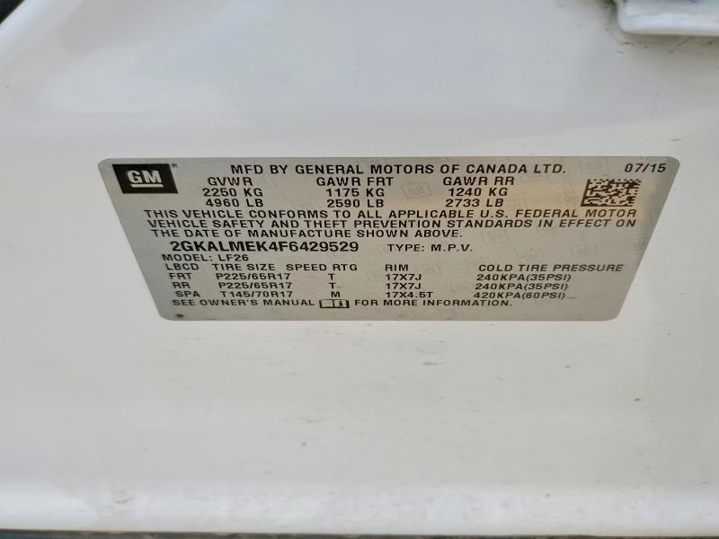 Aukcja sprzedaży 2015 Gmc Terrain, vin: 2GKALMEK4F6429529, numer aukcji: 55315766