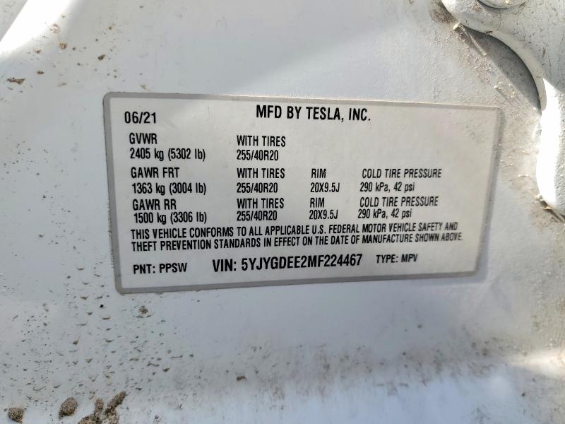 Aukcja sprzedaży 2021 Tesla Model Y, vin: 5YJYGDEE2MF224467, numer aukcji: 55644896