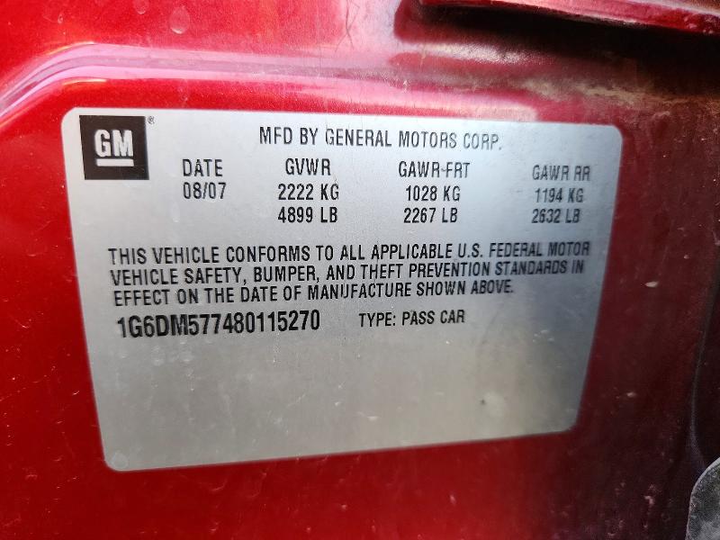 57270096 :رقم المزاد ، 1G6DM577480115270 vin ، 2008 Cadillac Cts مزاد بيع