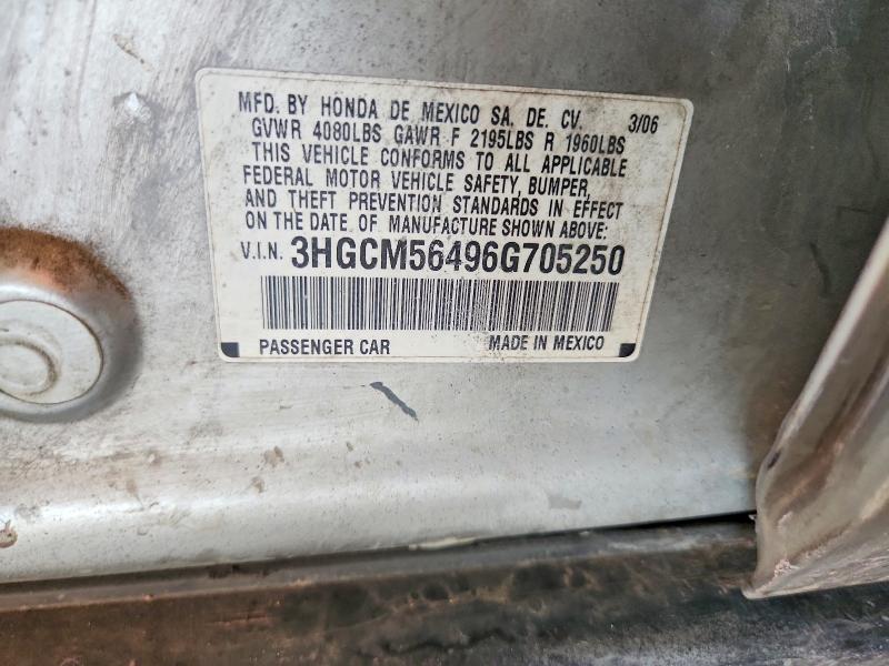 57868396 :رقم المزاد ، 3HGCM56496G705250 vin ، 2006 Honda Accord مزاد بيع