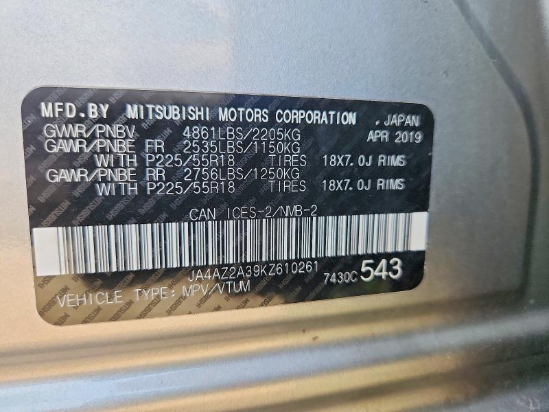 Продажа на аукционе авто 2019 Mitsubishi Outlander, vin: JA4AZ2A39KZ610261, номер лота: 57482356