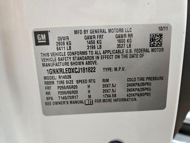 56740806 :رقم المزاد ، 1GNKRLEDXCJ181822 vin ، 2012 Chevrolet Traverse مزاد بيع