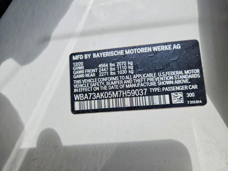 57036856 :رقم المزاد ، WBA73AK05M7H59037 vin ، 2021 Bmw 228xi مزاد بيع