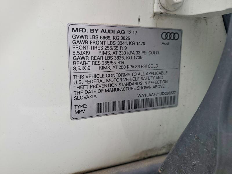 Aukcja sprzedaży 2018 Audi Q7, vin: WA1LAAF71JD026227, numer aukcji: 58115096