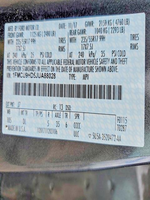 Продаж на аукціоні авто 2018 Ford Escape, vin: 1FMCU9HD5JUA88028, номер лоту: 56972166