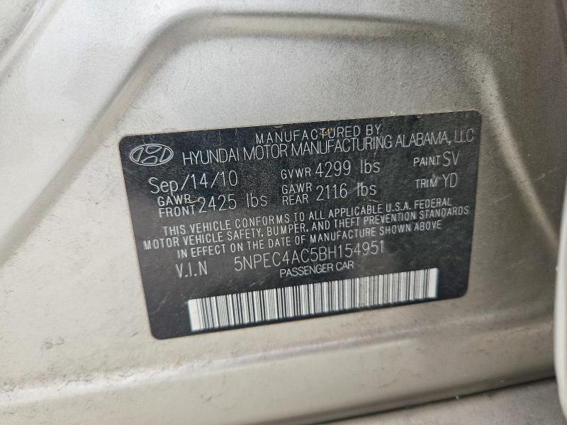 2011 Hyundai Sonata მანქანა იყიდება აუქციონზე, vin: 5NPEC4AC5BH154951, აუქციონის ნომერი: 57065186