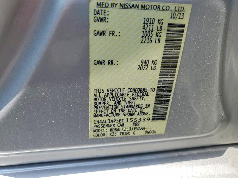 2014 Nissan Altima მანქანა იყიდება აუქციონზე, vin: 1N4AL3AP5EC155339, აუქციონის ნომერი: 56435866