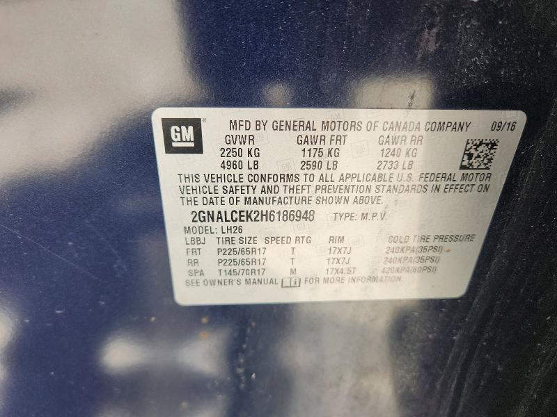 2017 Chevrolet Equinox მანქანა იყიდება აუქციონზე, vin: 2GNALCEK2H6186948, აუქციონის ნომერი: 58558046