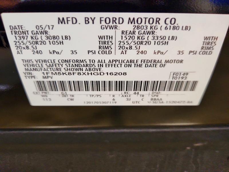 Auction sale of the 2017 Ford Explorer, vin: 1FM5K8F8XHGD16208, lot number: 56495876