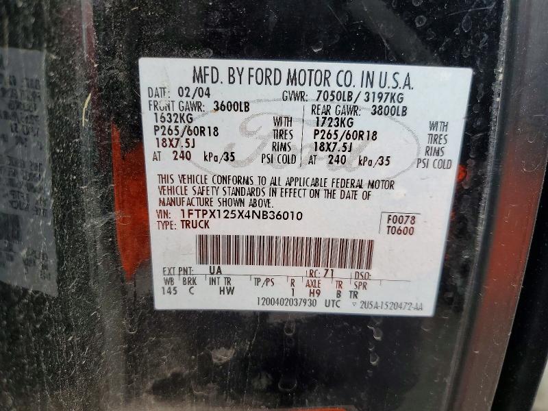 2004 Ford F150 მანქანა იყიდება აუქციონზე, vin: 1FTPX125X4NB36010, აუქციონის ნომერი: 58106496