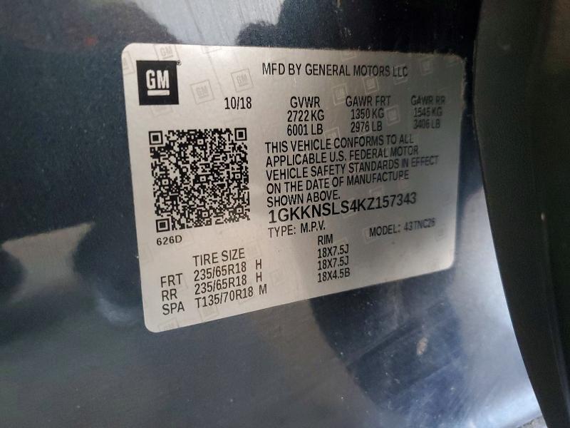 2019 Gmc Acadia მანქანა იყიდება აუქციონზე, vin: 1GKKNSLS4KZ157343, აუქციონის ნომერი: 55680426