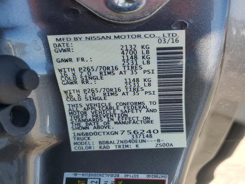 Продаж на аукціоні авто 2016 Nissan Frontier, vin: 1N6BD0CTXGN756240, номер лоту: 56622536