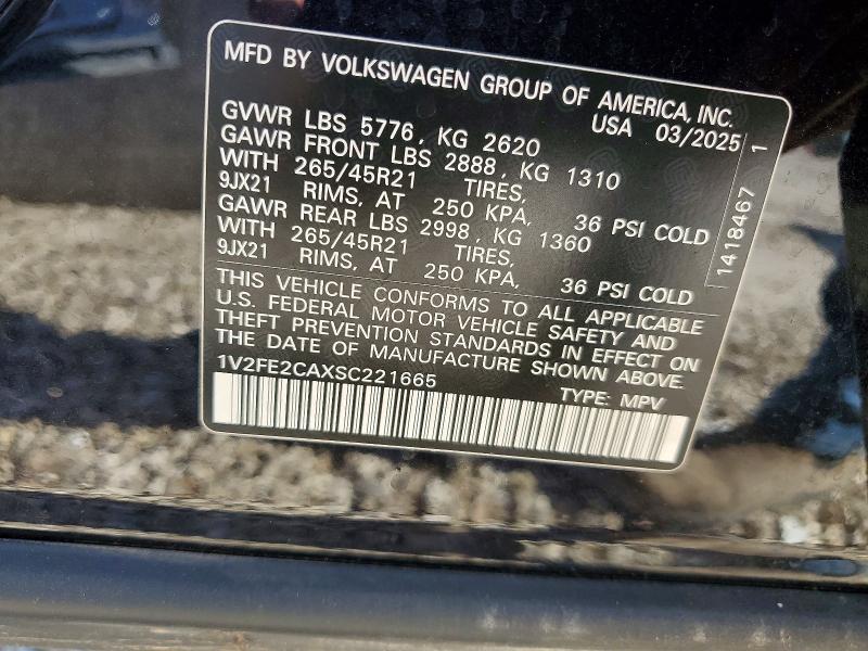 57227546 :رقم المزاد ، 1V2FE2CAXSC221665 vin ، 2025 Volkswagen Atlas Cross Sport مزاد بيع
