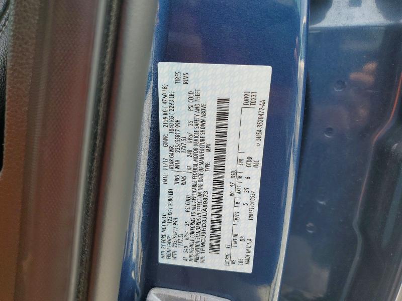 57917006 :رقم المزاد ، 1FMCU9HD3JUA89873 vin ، 2018 Ford Escape مزاد بيع