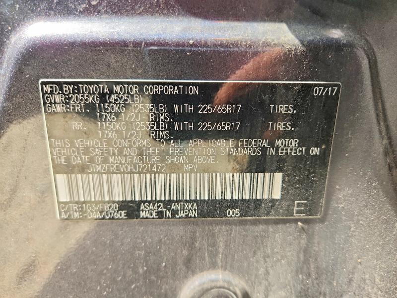 Aukcja sprzedaży 2017 Toyota Rav4, vin: JTMZFREV0HJ721472, numer aukcji: 56942836