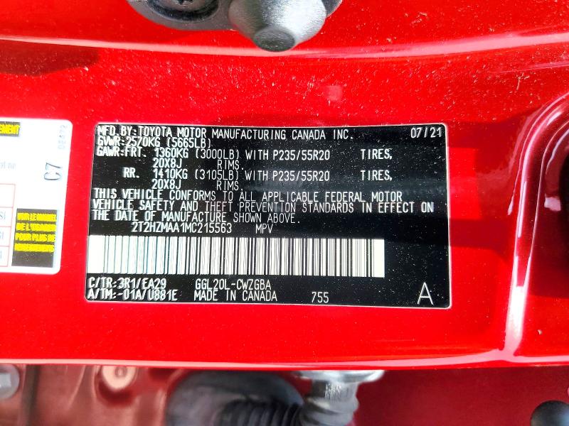 Продажа на аукционе авто 2021 Lexus Rx, vin: 2T2HZMAA1MC215563, номер лота: 57871086