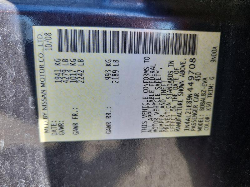 56177436 :رقم المزاد ، 1N4AL21E89N449708 vin ، 2009 Nissan Altima مزاد بيع