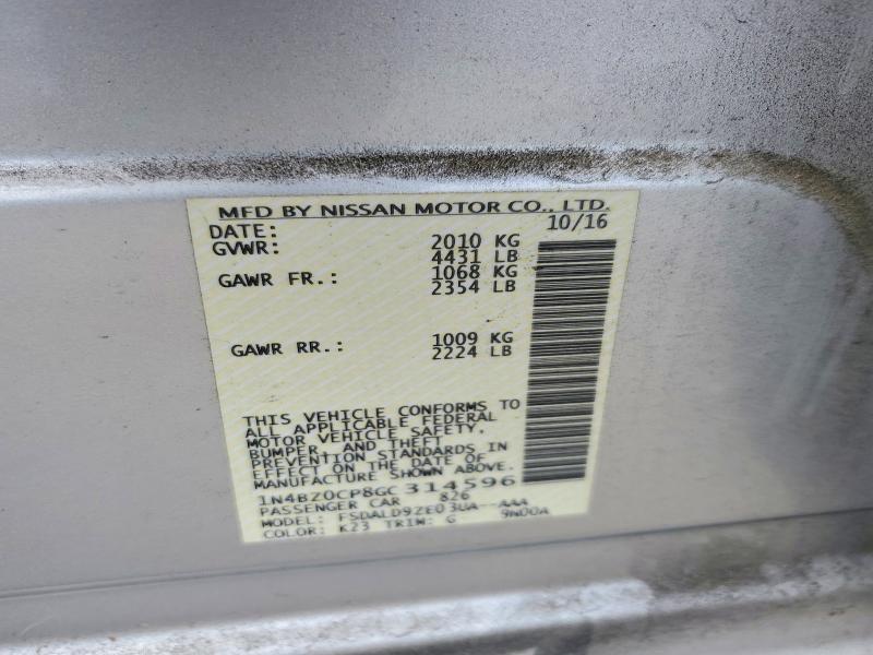 Продажа на аукционе авто 2016 Nissan Leaf, vin: 1N4BZ0CP8GC314596, номер лота: 56837956