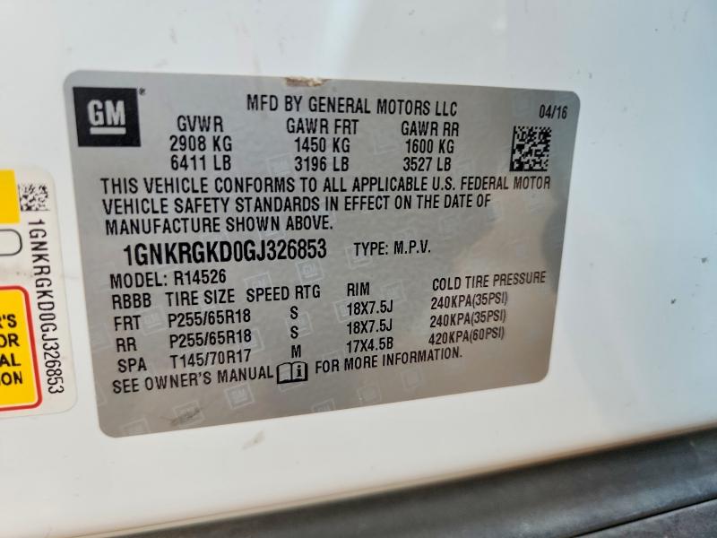 2016 Chevrolet Traverse მანქანა იყიდება აუქციონზე, vin: 1GNKRGKD0GJ326853, აუქციონის ნომერი: 57503196