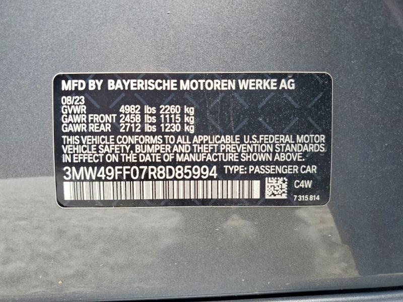 57037996 :رقم المزاد ، 3MW49FF07R8D85994 vin ، 2024 Bmw M340xi مزاد بيع