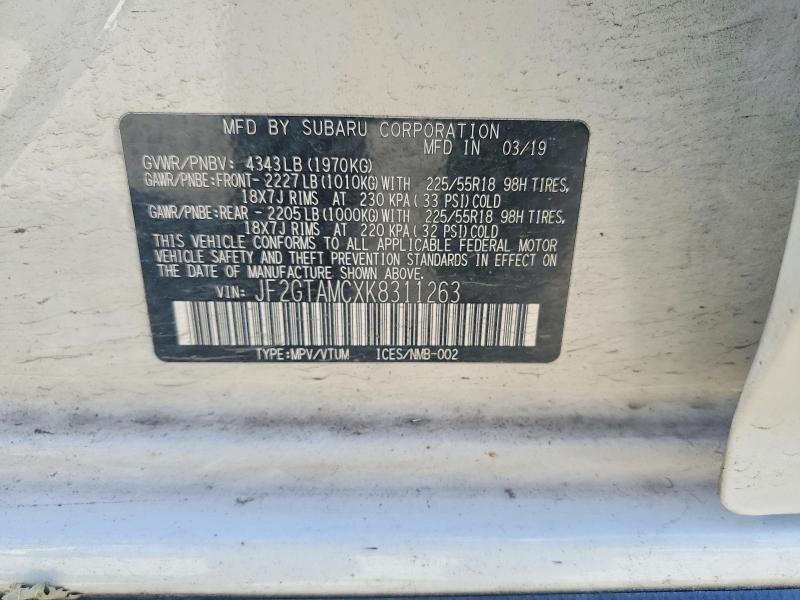2019 Subaru Crosstrek მანქანა იყიდება აუქციონზე, vin: JF2GTAMCXK8311263, აუქციონის ნომერი: 55523886