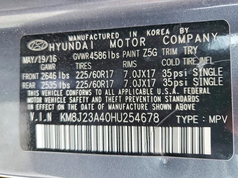 2017 Hyundai Tucson მანქანა იყიდება აუქციონზე, vin: KM8J23A40HU254678, აუქციონის ნომერი: 55777866